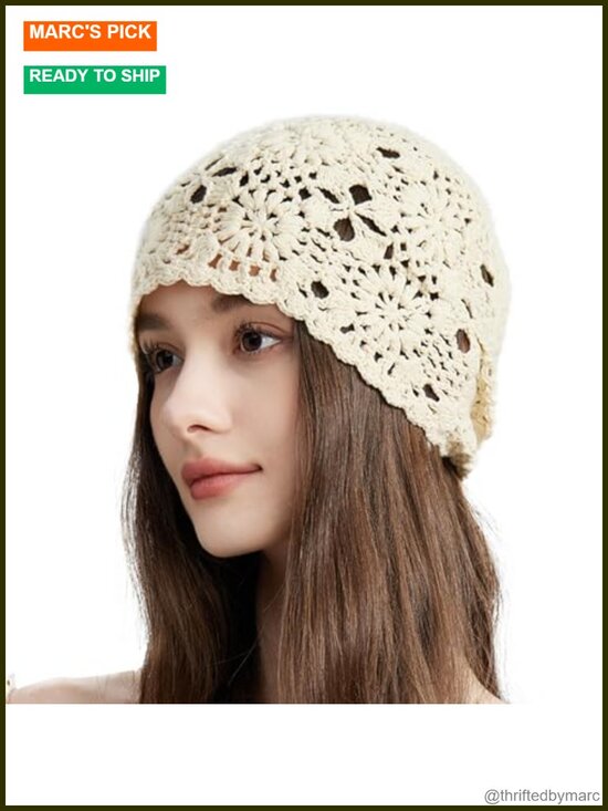 Handmade Crochet Beanie Hat Slouchy Floral Knit Skull Cap